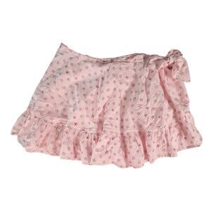 Emily Levine Wrap Mini Skirt Sz M/L Pink Floral Cotton Ruffled Summer Versatile